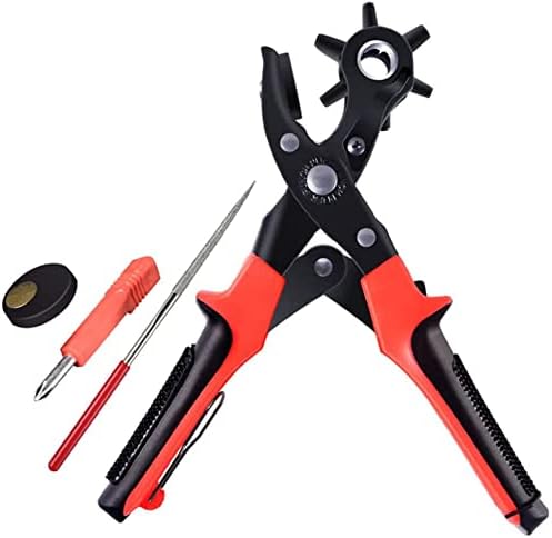 leather hole punch tool set super heavy duty rotary puncher multi hole sizes maker tool, for belts,watch bands, traps,dog collars,saddles,shoes,fabric,diy home or craft projects (black&red) leather hole punch tool set super heavy duty rotary puncher multi hole sizes maker tool, for belts,watch bands, traps,dog collars,saddles,shoes,fabric,diy home or craft projects (black&red)