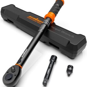 horusdy 1/2" drive click torque wrench set, 13.6–230.5 nm / 10–170 ft lb, dual scale, ±3% accuracy, reversible ratchet with extension bar & adapter – heavy duty for automotive & mechanical use