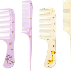 bmeigo 4pcs kids hair brush set for girls boys toddler hair combs wide tooth rat tail hair styling brushes baby comb kit for children curly straight long hair, purple + yellow