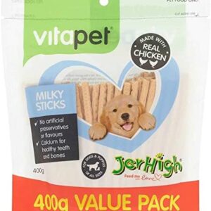 vita pet jerhigh milky sticks, dog treats, for puppies and adult dogs, small/medium/large dogs, 400 g