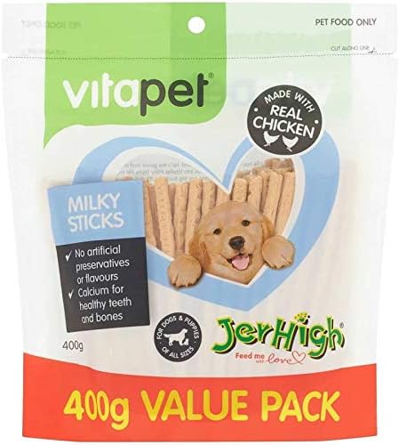 vita pet jerhigh milky sticks, dog treats, for puppies and adult dogs, small/medium/large dogs, 400 g vita pet jerhigh milky sticks, dog treats, for puppies and adult dogs, small/medium/large dogs, 400 g