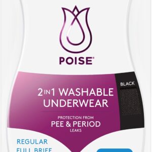 poise 2 in 1 period and incontinence underwear black size 16 18