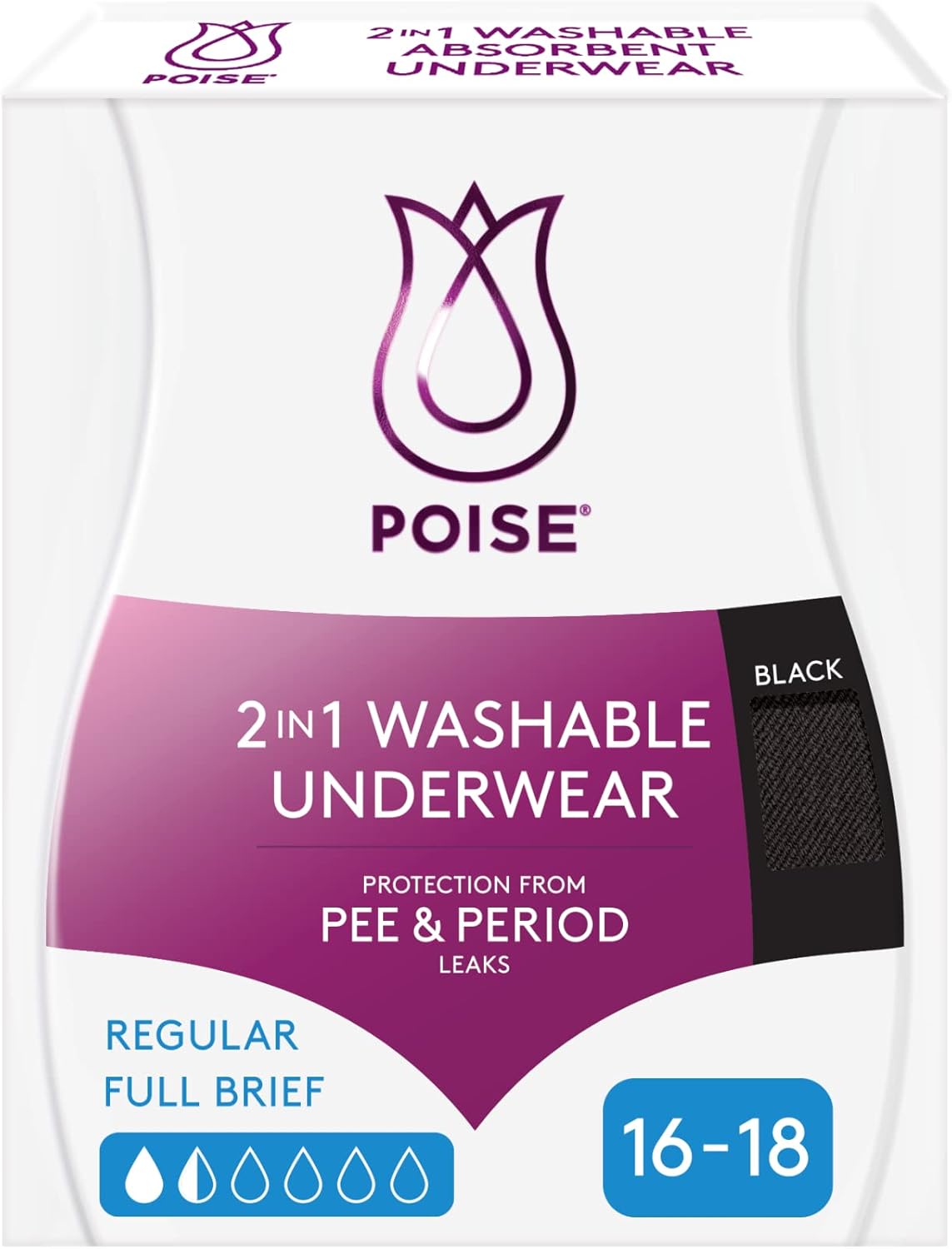 poise 2 in 1 period and incontinence underwear black size 16 18 poise 2 in 1 period and incontinence underwear black size 16 18