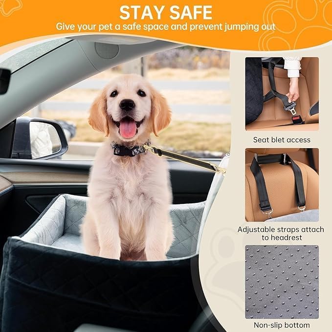 ksucte dog booster car seat for small dogs up to 30 lbs – elevated pet travel seat, safety belt, storage, blanket & tether, for front & back seats, detachable & washable (black, 47cm) ksucte dog booster car seat for small dogs up to 30 lbs – elevated pet travel seat, safety belt, storage, blanket & tether, for front & back seats, detachable & washable (black, 47cm)