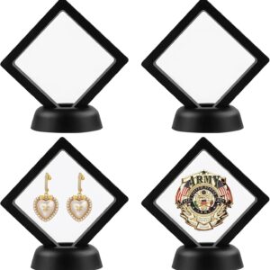 4pcs 3d floating frame with stand, challenge coin display holder, small shadow box for earrings, rings, brooch, military medal, black, 2.75x2.75 inches