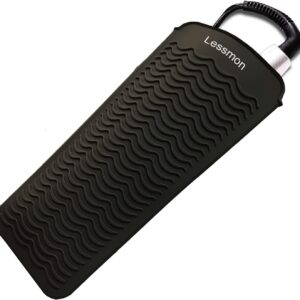 heat resistant silicone mat pouch, lessmon hair styling tools for curling irons, hair straightener, flat irons, length 28.5cm & width 14cm, black