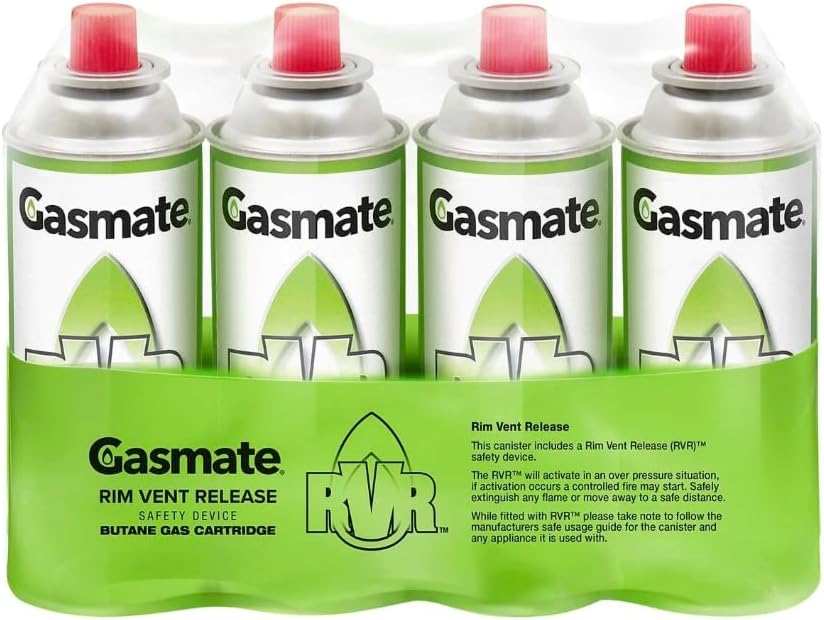gasmate 220g rim vent safety butane gas cartridge 4 pack gasmate 220g rim vent safety butane gas cartridge 4 pack