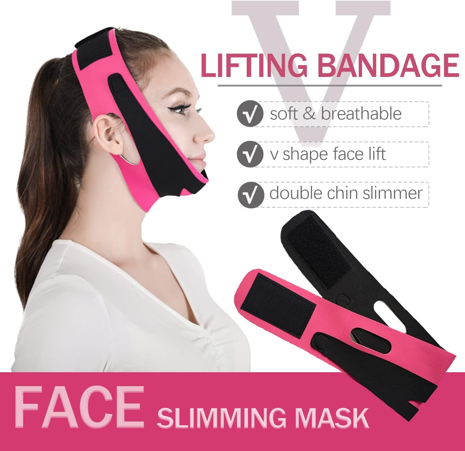 face lifting belt elastic face slimming bandage v line face shaper women chin cheek lift up belt facial anti wrinkle strap face care slim tools (color : pink) face lifting belt elastic face slimming bandage v line face shaper women chin cheek lift up belt facial anti wrinkle strap face care slim tools (color : pink)