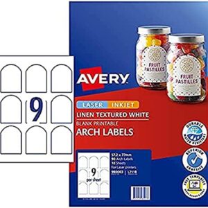 avery australia linen arched labels printable product stickers self adhesive sheets for laser & inkjet printers 57.2 x 77 mm 10 x a4 sheets 980003/ l7118