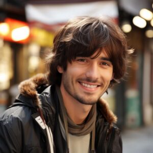 berrylion men's wig brown short natural wave synthetic with bangs for party & daily use fluffy 80s style