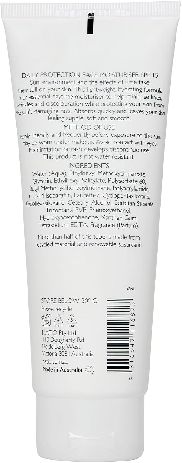 natio australia daily protection face moisturiser spf 15 100g lightweight daytime moisturiser with sunscreen hydrating & fragrance free made in australia natio australia daily protection face moisturiser spf 15 100g lightweight daytime moisturiser with sunscreen hydrating & fragrance free made in australia