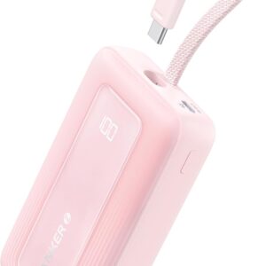 anker portable charger, 10,000mah 30w power bank, usb c in and out fast charging battery pack, travel essential phone power bank (pink)