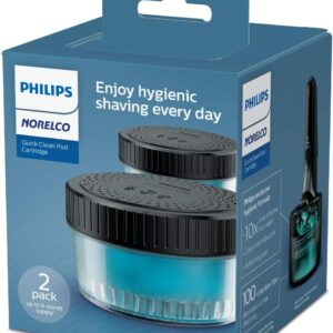 philips norelco quick clean pod cartridge, lubricates shaver and eliminates cut hair, 2x 5.4 fl oz cartridges (up to 6m supply), cc12/52