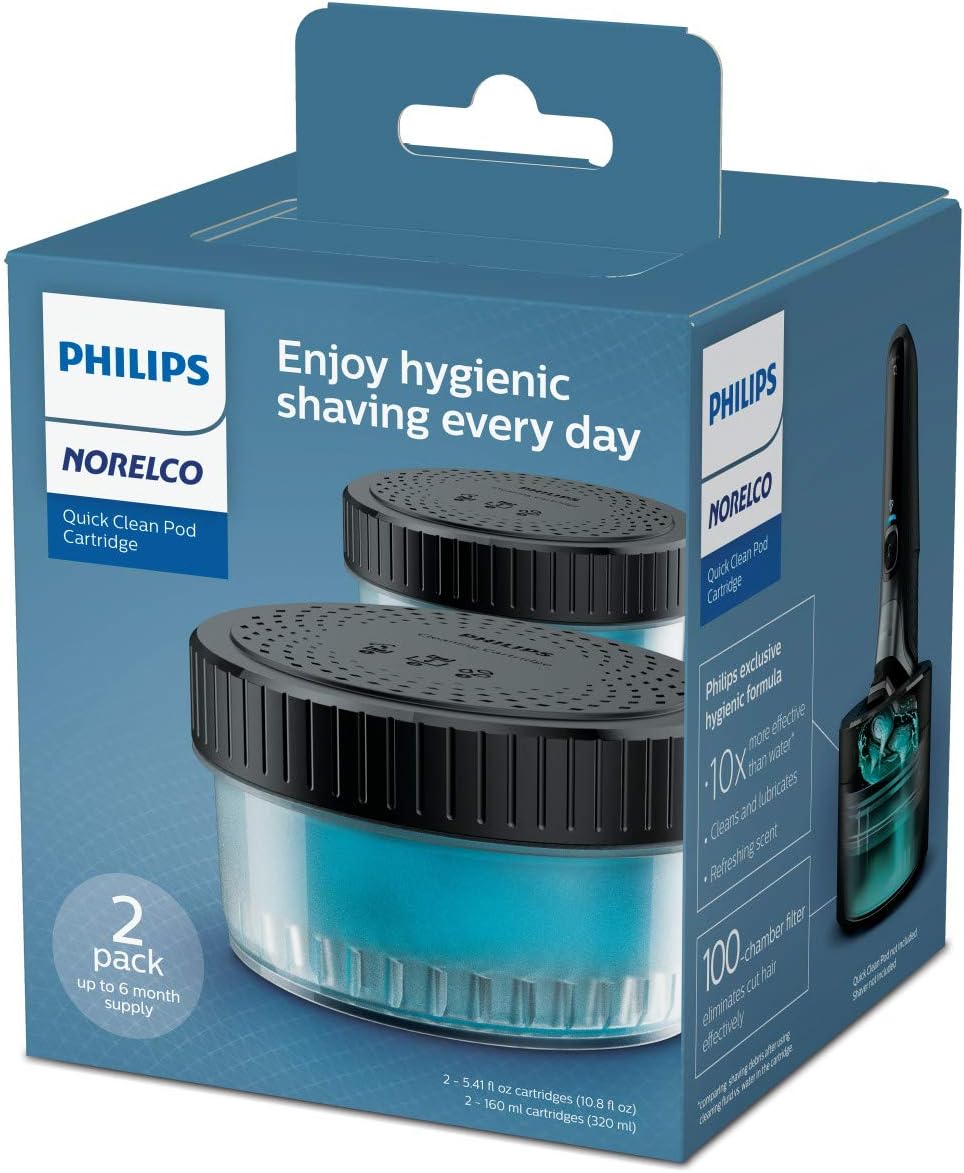 philips norelco quick clean pod cartridge, lubricates shaver and eliminates cut hair, 2x 5.4 fl oz cartridges (up to 6m supply), cc12/52 philips norelco quick clean pod cartridge, lubricates shaver and eliminates cut hair, 2x 5.4 fl oz cartridges (up to 6m supply), cc12/52