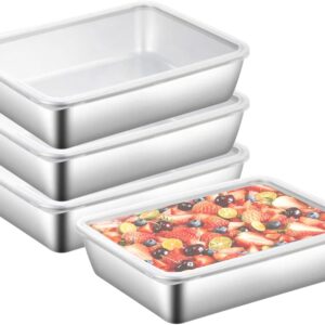 4pack large stainless steel food containers rectangle food storage box leak proof plastic lid airtight meat storage container for fridge,kitchen dishwasher safe