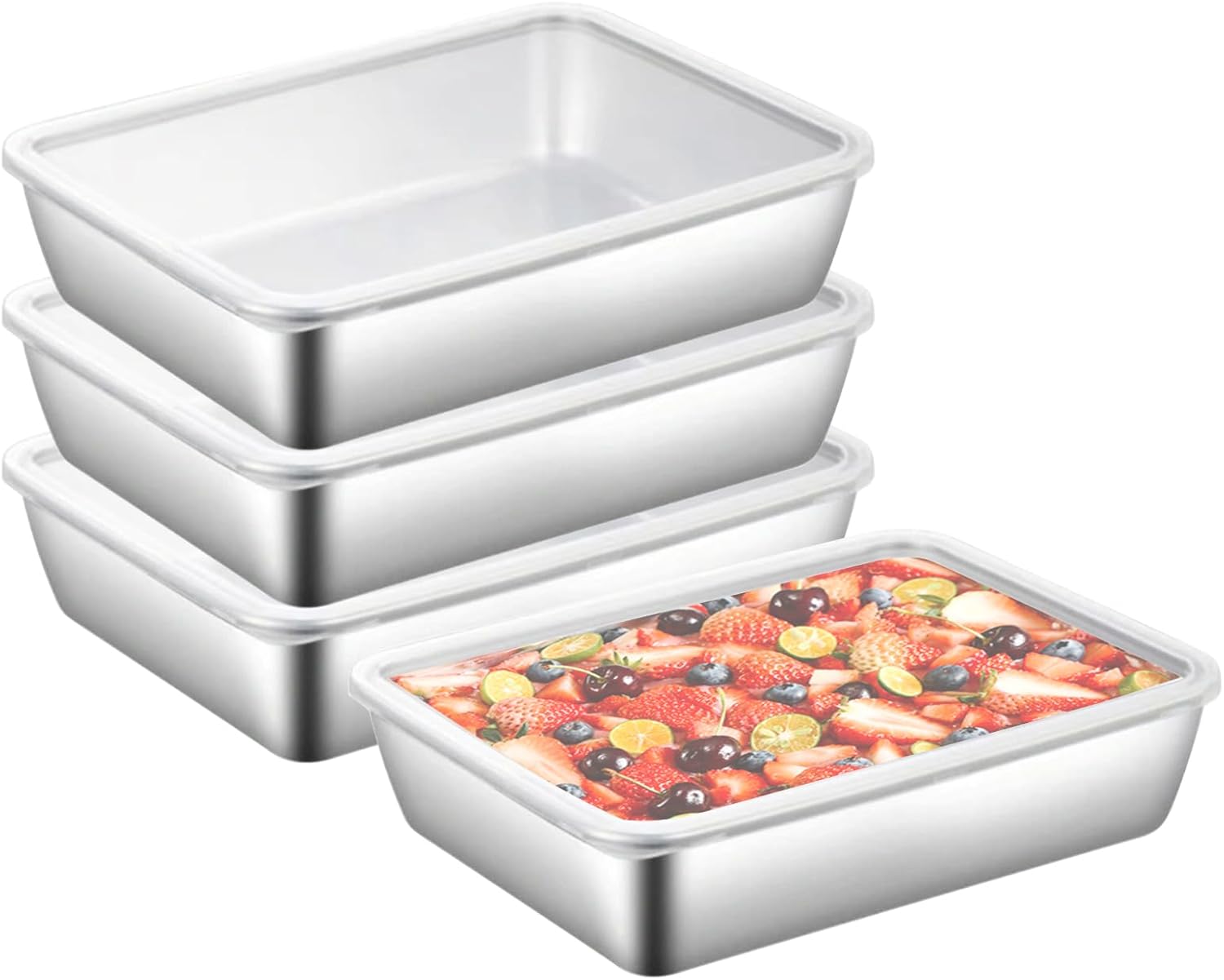 4pack large stainless steel food containers rectangle food storage box leak proof plastic lid airtight meat storage container for fridge,kitchen dishwasher safe 4pack large stainless steel food containers rectangle food storage box leak proof plastic lid airtight meat storage container for fridge,kitchen dishwasher safe