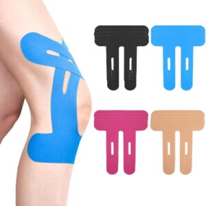 miliog kinesiology tape for knees | 16 pack precut elastic sports tape | waterproof & breathable knee support for pain relief, running, cycling | latex free, sweatproof athletic joint tape