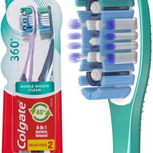 colgate 360° whole mouth clean manual toothbrush, value 2 pack, medium bristles