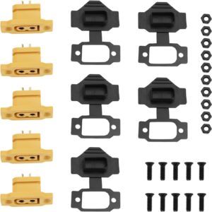 emagtech 5 set xt60e f female plug with dust cover screws compatible with xt60 plugs for rc fpv lipo battery rc quadcopter gold plated copper, ul94 v0 flame retardant