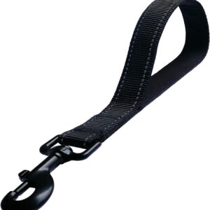 short dog leash traffic padded handle heavy duty short nylon dog lead for training control reflective threads pet leashes for large dogs and medium dogs (18 inch, reflective black)