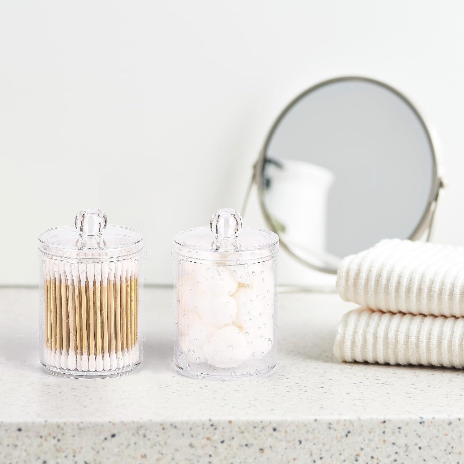 tbestmax 4 pack qtip holder restroom bathroom organizers with clear plastic apothecary jars for cotton swab, round pads, floss tbestmax 4 pack qtip holder restroom bathroom organizers with clear plastic apothecary jars for cotton swab, round pads, floss