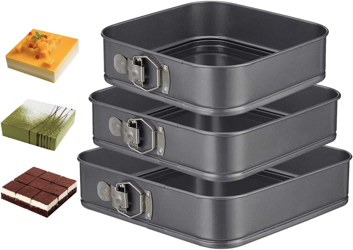 springform pan set, 9.5/10/11inch square cake pans, nonstick bakeware springform, leakproof cake pans with removable bottom for baking, cheesecake pan (square, 9.5/10/11 inch) springform pan set, 9.5/10/11inch square cake pans, nonstick bakeware springform, leakproof cake pans with removable bottom for baking, cheesecake pan (square, 9.5/10/11 inch)