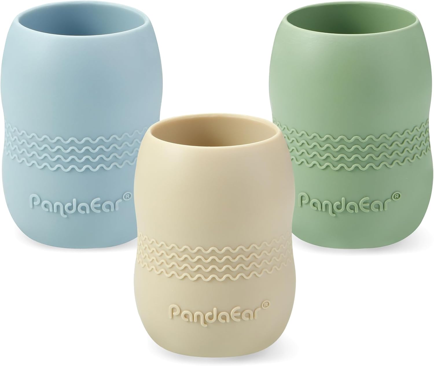 pandaear 3 pack 100% tiny silicone drinking training cup for baby and toddler, tiny open cups for infants (blue/green/tan) pandaear 3 pack 100% tiny silicone drinking training cup for baby and toddler, tiny open cups for infants (blue/green/tan)