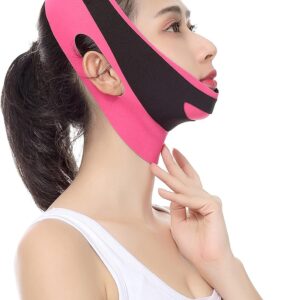 face lifting belt elastic face slimming bandage v line face shaper women chin cheek lift up belt facial anti wrinkle strap face care slim tools (color : pink)