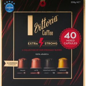 vittoria coffee extra strong 100% arabica nespresso compatible coffee pods. 40 mixed capsules featuring 4 of our strongest blends 40 pack