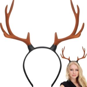 neptniopllab reindeer antlers headband, red fabric costume headpiece for adults and kids, halloween cosplay party christmas decoration (coffee color)