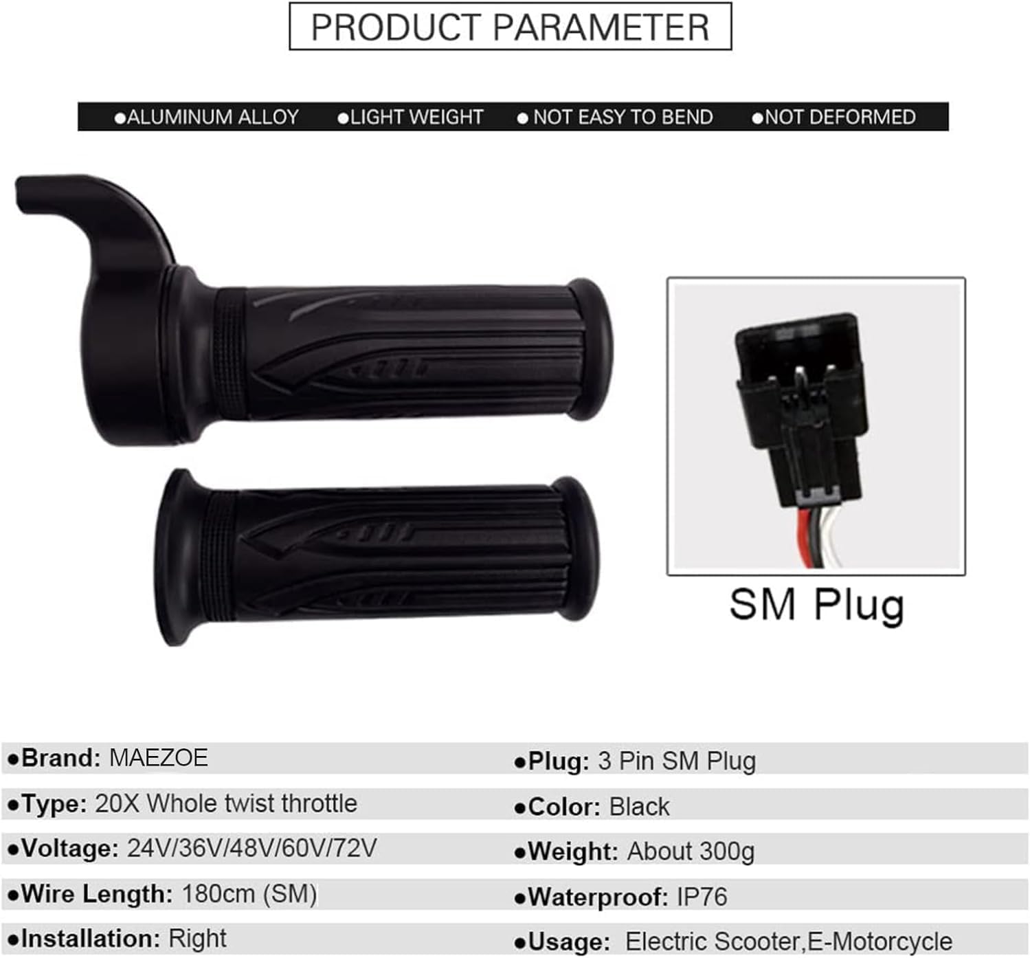 20x full twist throttle for ebike, electric bike full right hand grip throttle, 3 pin sm/waterproof plug 20x full twist throttle for ebike, electric bike full right hand grip throttle, 3 pin sm/waterproof plug