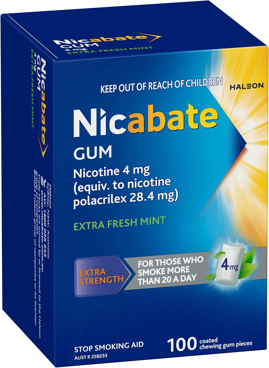 nicabate extra strength extra fresh mint 4mg nicotine gum (pack of 100) nicabate extra strength extra fresh mint 4mg nicotine gum (pack of 100)
