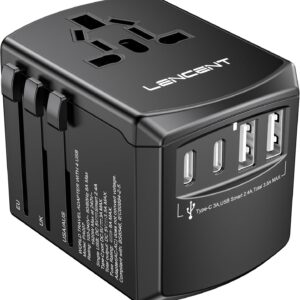 lencent universal travel adapter, international charger with 2 usb ports and type c pd fast charging adaptor for iphone, tablet, gopro. for over 200 countries type a/c/g/i (usa, japan, uk, eu, aus)