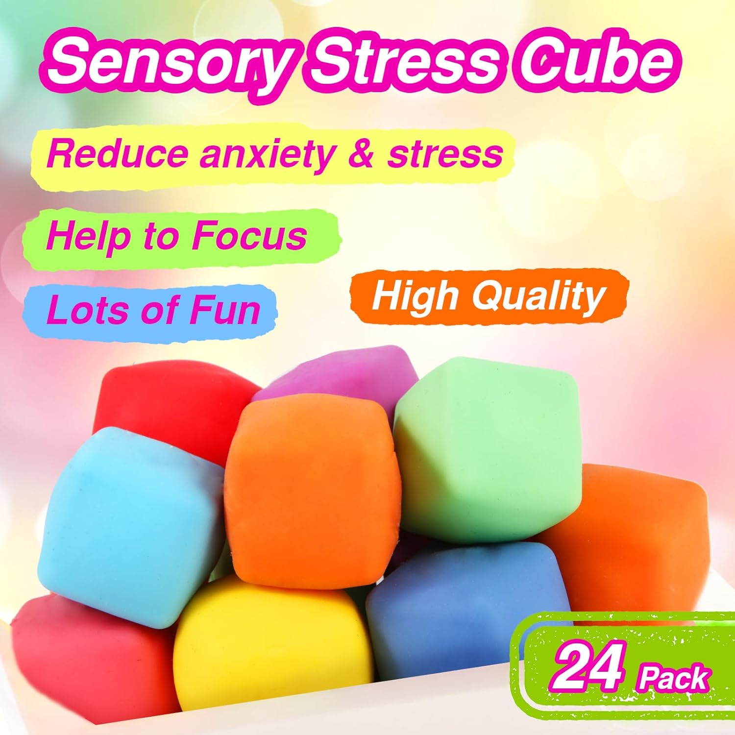 24 pack slow rising stress cube , dough stress balls soft fidget squishy toys for anxiety relief, pull stretch classroom prize party favors toys for kids 24 pack slow rising stress cube , dough stress balls soft fidget squishy toys for anxiety relief, pull stretch classroom prize party favors toys for kids