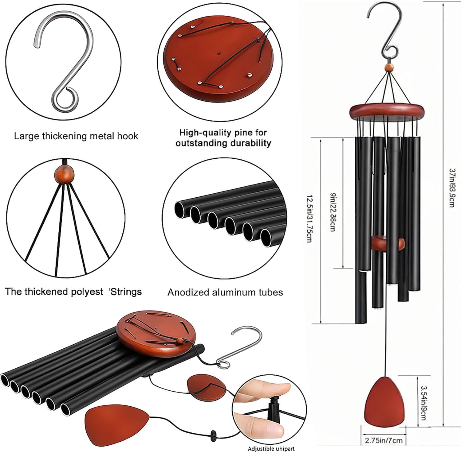sygeler 93.9cm large aluminum wind chimes for outdoor beautiful memorial wind chimes for outdoor garden, soothing melodic tones sygeler 93.9cm large aluminum wind chimes for outdoor beautiful memorial wind chimes for outdoor garden, soothing melodic tones