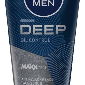 nivea men deep anti blackhead face scrub 75ml | with black charcoal | reduces blackheads & impurities | removes excess oil | deeply cleanses skin | men's exfoliating face cleanser