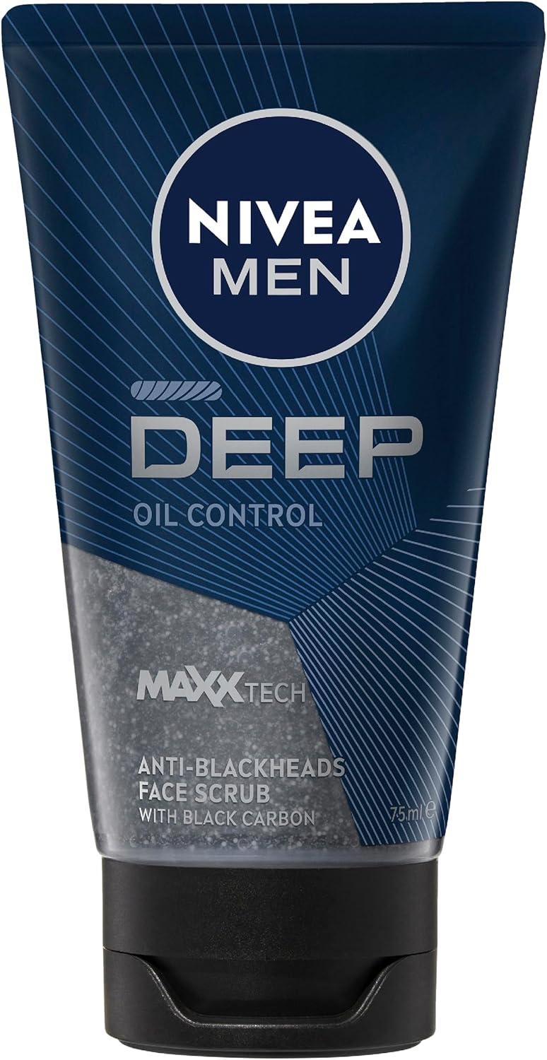 nivea men deep anti blackhead face scrub 75ml | with black charcoal | reduces blackheads & impurities | removes excess oil | deeply cleanses skin | men's exfoliating face cleanser nivea men deep anti blackhead face scrub 75ml | with black charcoal | reduces blackheads & impurities | removes excess oil | deeply cleanses skin | men's exfoliating face cleanser
