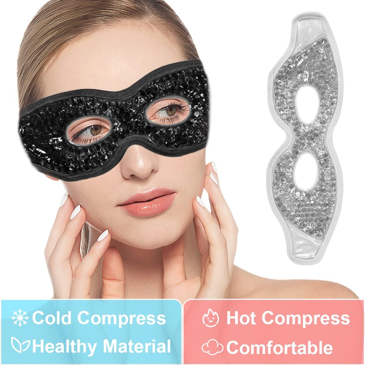cooling gel eye mask, 2 pcs reusable gel eye pad & cool compress for puffy eye & dry eye, cold eye ice mask gel pack with plush backing for migraine, stress relief (black and gray with eye holes) cooling gel eye mask, 2 pcs reusable gel eye pad & cool compress for puffy eye & dry eye, cold eye ice mask gel pack with plush backing for migraine, stress relief (black and gray with eye holes)