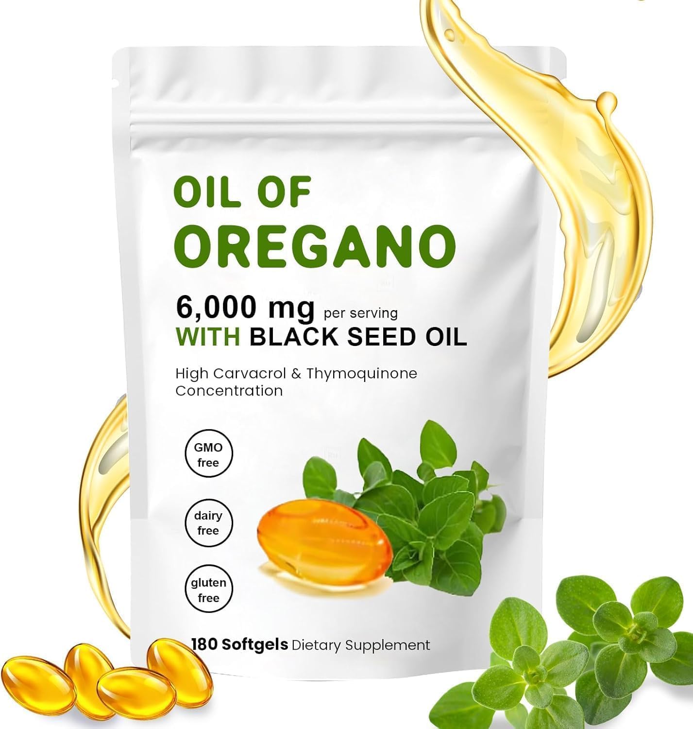 oil of oregano softgels 6000mg per serving, 2 in 1 formulated with black seed oil 200mg, 4x strength carvacrol & thymoquinone | plant based, non gmo & immune support(180 capsule) oil of oregano softgels 6000mg per serving, 2 in 1 formulated with black seed oil 200mg, 4x strength carvacrol & thymoquinone | plant based, non gmo & immune support(180 capsule)