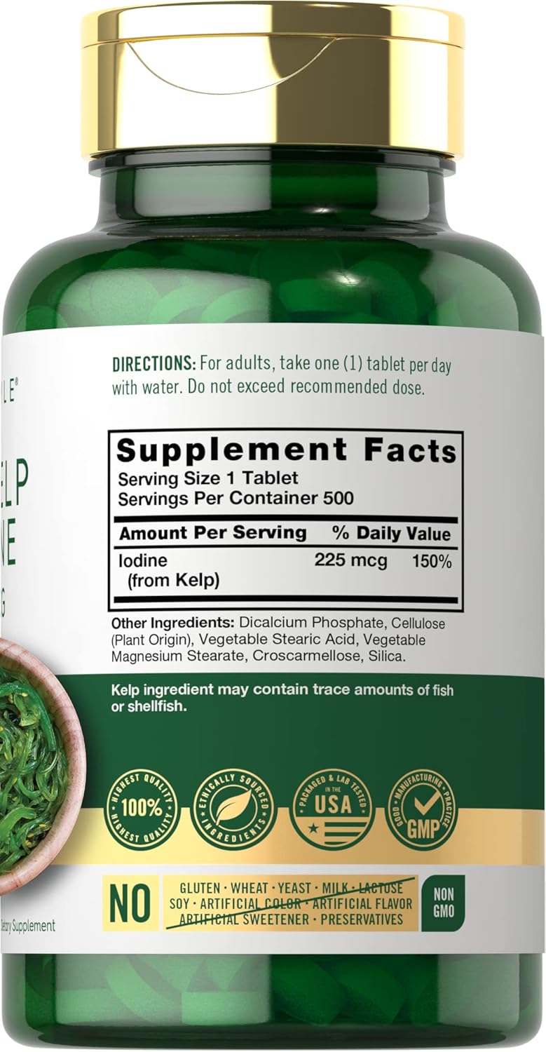 sea kelp iodine | 225mcg | 500 tablets | non gmo, gluten free | traditional herb supplement | by carlyle sea kelp iodine | 225mcg | 500 tablets | non gmo, gluten free | traditional herb supplement | by carlyle