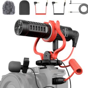 smallrig shotgun microphone with shock mount, compact on camera microphone dual mic with windscreens, for dslr cameras and camcorders, for iphone, for android smartphones 3468