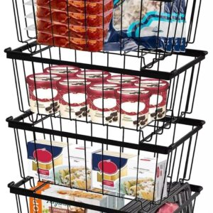 chest freezer organizer,4 pack freezer baskets for chest freezer,stackable metal deep freezer basket,for upright freezers sort frozen meats & food with better space utilization