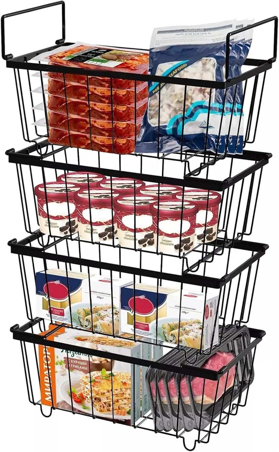 chest freezer organizer,4 pack freezer baskets for chest freezer,stackable metal deep freezer basket,for upright freezers sort frozen meats & food with better space utilization chest freezer organizer,4 pack freezer baskets for chest freezer,stackable metal deep freezer basket,for upright freezers sort frozen meats & food with better space utilization