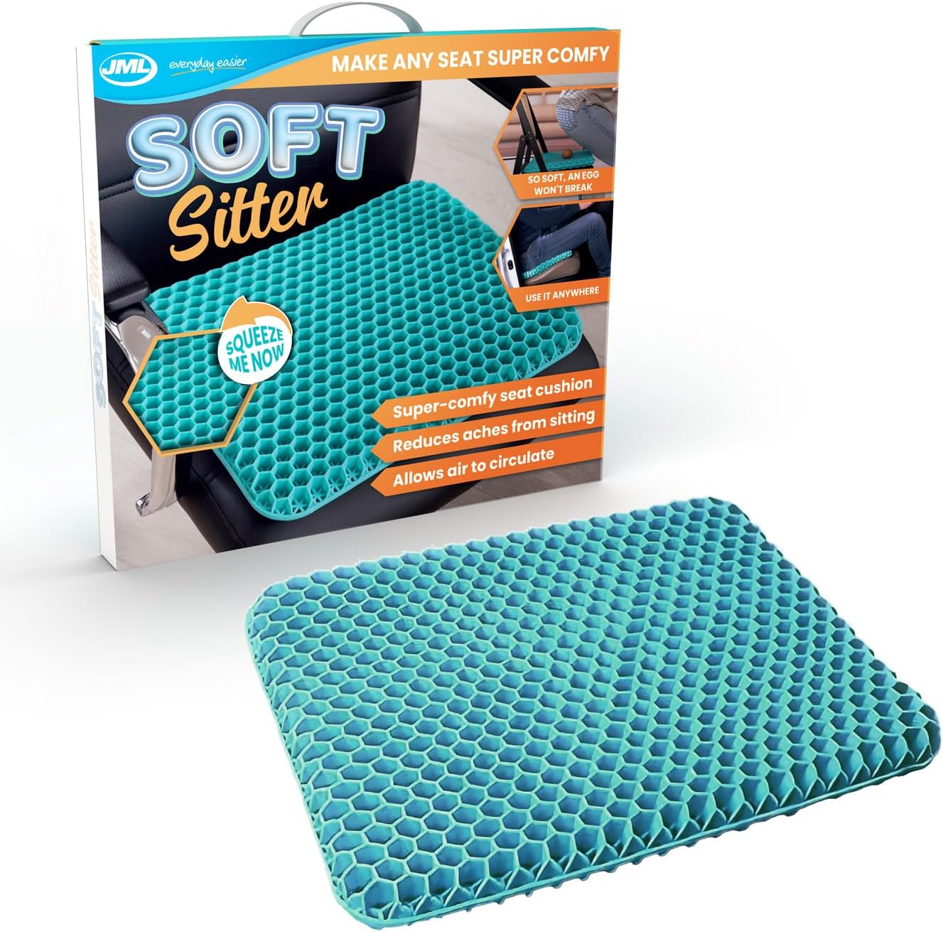 jml soft sitter honeycomb cushion gel seat cushion for support and flexibility, home, office, gaming and car seat pads lightweight, durable, breathable for all day comfort and posture, aqua green jml soft sitter honeycomb cushion gel seat cushion for support and flexibility, home, office, gaming and car seat pads lightweight, durable, breathable for all day comfort and posture, aqua green