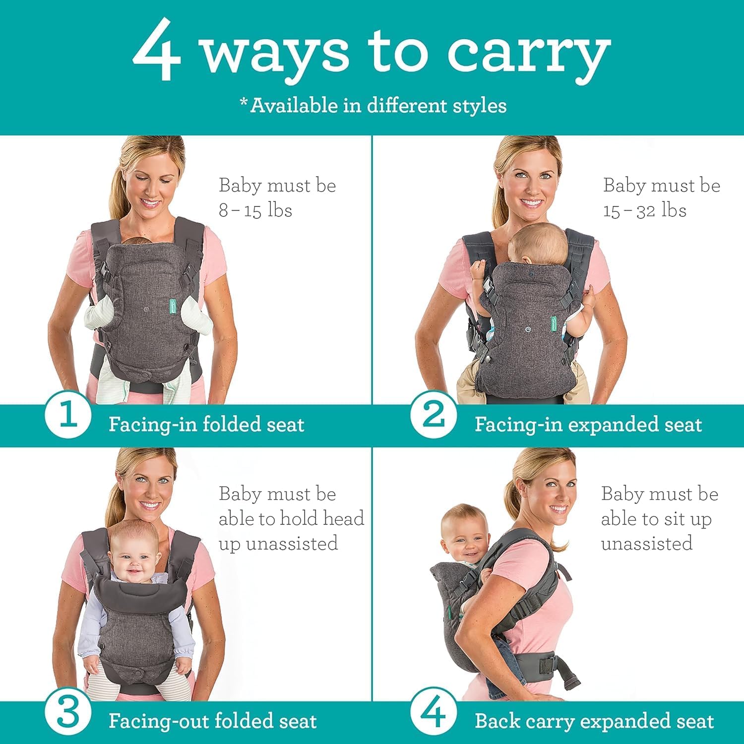 baby carrier, advanced 4 in 1 convertible carrier, baby carrier newborn to toddler 8 32 lbs (3.6 14.5kg) (grey) baby carrier, advanced 4 in 1 convertible carrier, baby carrier newborn to toddler 8 32 lbs (3.6 14.5kg) (grey)