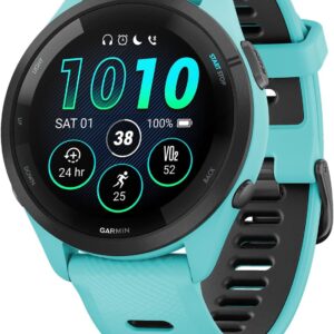 garmin forerunner 265 black bezel with aqua/black band