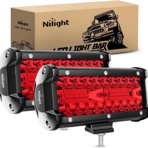 nilight 6.5 inch led light pod red triple row 2pcs 120w flood spot combo driving fog lights fishing hunting emergency safety signal deck trailer lights for utv pick up van boat tractor