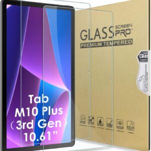 bighan 2 pack screen protector compatible with lenovo tab m10 plus 3rd gen 10.61", 9h hardness tempered glass film clear anti bubble full coverage foil