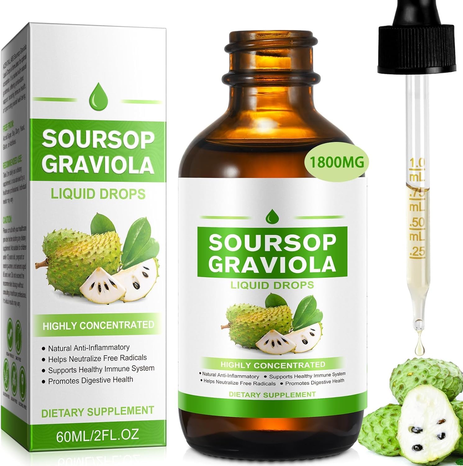 soursop graviola liquid drop organic 1800 mg, organic soursop extract liquid for cell support, boosting immune health soursop graviola liquid drop organic 1800 mg, organic soursop extract liquid for cell support, boosting immune health