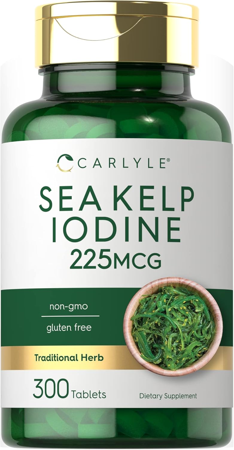 sea kelp iodine | 225mcg | 500 tablets | non gmo, gluten free | traditional herb supplement | by carlyle sea kelp iodine | 225mcg | 500 tablets | non gmo, gluten free | traditional herb supplement | by carlyle